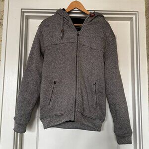 Men's Quiksilver Tweed and Fleece Bomber Jacket Hoodie - Gray and Black Medium